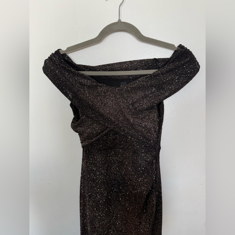 Elegant Black Glitter Off-Shoulder Dress